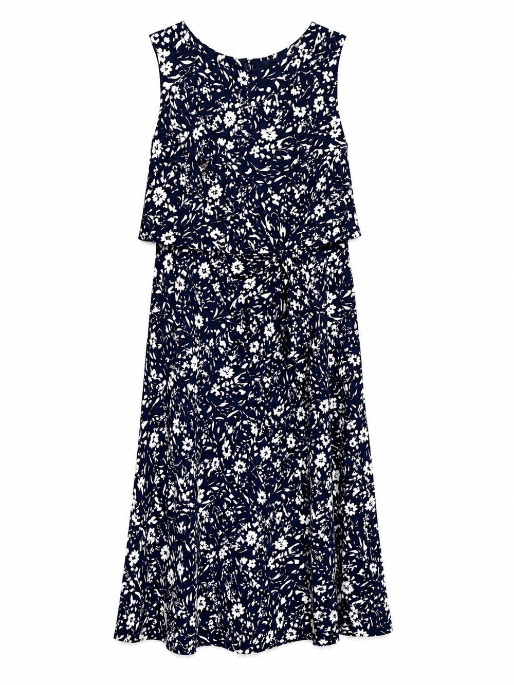 🌺 Lauren Ralph Lauren Navy & White Floral Faux Wrap Midi Dress - Picture 4 of 4